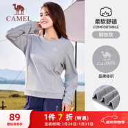 駱駝（CAMEL）長(cháng)袖圓領(lǐng)套頭衛衣女寬松休閑運動(dòng)打底衫 J23CZ0L5064 鋼鐵灰 S