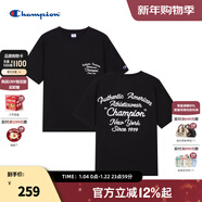 Champion冠軍情侶短袖男25夏季新款字母美式純棉T恤女簡(jiǎn)約潮上衣 黑色1 M