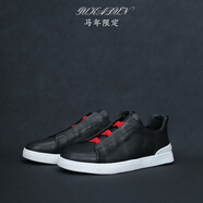 古卡頓馬年限定款GKD杰尼家輕奢男鞋新款黑色頭層牛皮板鞋潮流休閑皮鞋 黑色 39