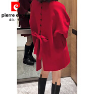 皮爾卡丹（pierre cardin）毛呢連衣裙女歐貨大碼紅色2026新款設計感蝴蝶結中長(cháng)款休閑a字裙 紅色 XL 【建議105-120斤】