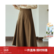 茵曼（INMAN）羊毛呢半身裙2025春秋女裝新款小個(gè)子百褶A字裙子 咖啡色 XL
