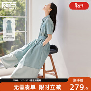 對白復古懷舊拼接牛仔連衣裙女2025夏季新款氣質(zhì)休閑藍色襯衫裙子 懷舊牛仔藍 M