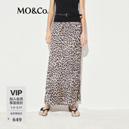 MO&Co.半身裙夏豹紋側拉鏈寬松長(cháng)裙MBE2SKTT16可露麗穿搭 駝棕豹紋色 M