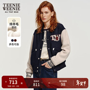 Teenie Weenie小熊女裝色美式高街復古潮酷棒球服短外套毛呢大衣 藏青色 XS