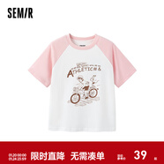 森馬兒童短袖T恤2024新款撞色插肩袖印花吸濕速干上衣男女童夏裝 紅白色調00361 105 cm