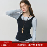 范思藍恩可露麗風(fēng)天絲羊毛設計感背心t恤撞色疊穿套裝女秋季3223 藍藏青 S