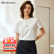 Olrain【5折】法式白色短袖T恤女夏季新款簡(jiǎn)約正肩顯瘦上衣 白色（字母） S