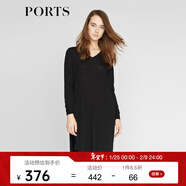 PORTS寶姿 女裝夏季新品長(cháng)袖中長(cháng)寬松開(kāi)衩連衣裙LA8K244JKW001 黑色 XL