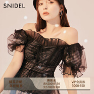 SNIDEL春夏甜美一字領(lǐng)露肩荷葉邊薄紗襯衫上衣SWFB241136 格紋 均碼 （F）