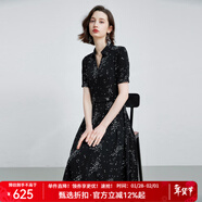 MORELINE沐蘭法式優(yōu)雅V字翻領(lǐng)連衣裙2025年夏季新款星星印花高腰裙中長(cháng)裙 星圖 M