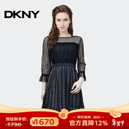 唐可娜兒（DKNY）【京東奧萊】黑色蕾絲連衣裙女夏季新款法式氣質(zhì)中長(cháng)款網(wǎng)紗裙子W0 W0312Z97-001 S