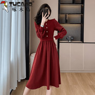 啄木鳥(niǎo)（TUCANO）新年戰袍2026加厚紅色連衣裙秋冬針織毛衣裙紅裙子中長(cháng)款 酒紅色 M 95-108