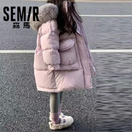 森馬兒童羽絨服品牌折扣專(zhuān)柜撤柜撿漏女童大毛領(lǐng)羽絨棉服兒童中長(cháng)款棉衣秋 淺紫色 160