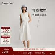 Calvin KleinJeans夏季女士休閑氣質(zhì)通勤ck系帶收腰顯瘦露腰刺繡無(wú)袖連衣裙 YBH-月光白 L