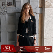 Teenie Weenie小熊秋季綿羊毛軟糯毛針織開(kāi)衫簡(jiǎn)約通勤毛衣外套女裝 黑色 S (160)