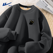 回力冬季羊羔絨高級感豆綠色長(cháng)袖衛衣男士加絨加厚保暖衣服學(xué)生圓領(lǐng)潮 【重磅羊羔絨】深灰(灰色貓胸標) 厚款 2XL (體重160-180斤)