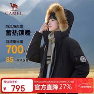 駱駝（CAMEL）戶(hù)外極寒派克工裝毛領(lǐng)情侶款羽絨服保暖加厚中長(cháng)款外套