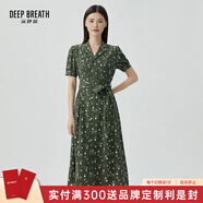深呼吸DEEP BREATH女裝碎花洋裝泡泡袖系帶連衣裙【附腰帶】8500149 綠 S (2)