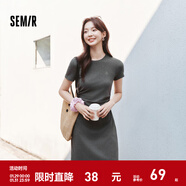 森馬（Semir）連衣裙女收腰T恤裙小心機夏季2025新款繡花圓領(lǐng)短裙簡(jiǎn)約休閑 深花灰00120 M