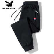 花花公子（PLAYBOY）品牌男裝棉質(zhì)加絨加厚休閑褲男士大碼運動(dòng)長(cháng)褲羊羔絨保暖衛褲棉褲 黑色束腳 常規 2XL 建議130-140斤