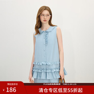 范思藍恩娃娃領(lǐng)花邊減齡無(wú)袖連衣裙女夏季2025新款甜美裙子2537 藍色 S