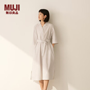 MUJI女式 易干平紋七分袖連衣裙女裝裙子25年秋季連身裙 BC2NSC5A 灰色條紋 S （155/80A）