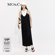 MO&Co.藝術(shù)亂褶露背吊帶連衣裙法式長(cháng)裙裙子綠色兩件套女防曬 黑色 S 160