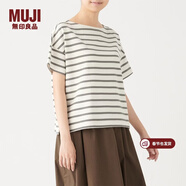 MUJI MUJI 女式 粗棉線(xiàn) 天竺編織 一字領(lǐng)寬版T恤 W9AB182 原色X圖案 XS-S