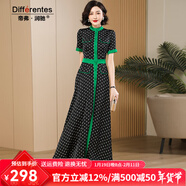 帝弗·潤馳2025春夏新款波點(diǎn)印花連衣裙長(cháng)款高級感時(shí)尚修身氣質(zhì)長(cháng)裙 黑色印花(短袖版) M