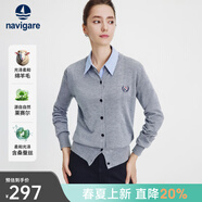 Navigare意大利小帆船圓領(lǐng)針織開(kāi)衫女士秋冬款長(cháng)袖休閑外套氣質(zhì)內搭毛衣女 太空灰 L 碼