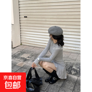 荷葉邊半高領(lǐng)收腰連衣裙女春秋顯身材包臀小媽魚(yú)尾裙打底內搭裙子 灰色 L