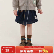 允兒媽女童春季新款日系復古拼接牛仔半身裙寶寶春秋半裙兒童裙子 牛仔藍 現貨 80