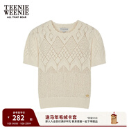 Teenie Weenie小熊春夏鏤空鉤花泡泡袖套頭短款時(shí)髦毛衣針織衫女裝 乳白色 XS 155
