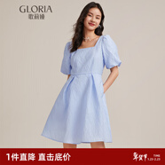 歌莉婭蝴蝶結連衣裙女泡泡袖方領(lǐng)短袖溫柔小黑裙小個(gè)子公主裙117R4K030 11U天藍 L (165) -