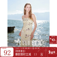 三彩2025秋款蕾絲花邊圓領(lǐng)吊帶裙印花連衣裙法式浪漫M 香檳色花卉 M 160/84A