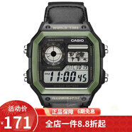 卡西歐（CASIO） 卡西歐(CASIO)小方塊數顯電子表狂飆安欣同款男防水學(xué)生運動(dòng)手表 黑盤(pán)黑布帶AE-1200WHB-1B