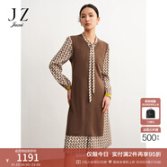 玖姿（JUZUI）商場(chǎng)同款休閑通勤兩件套連衣裙女秋款JWDQ50011 花土黃 L
