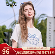 百圖betu女裝2025春夏新款T恤圓領(lǐng)蝴蝶結印花套頭短袖T恤女2502T23 白色 L
