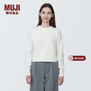 MUJI女式 棱紋編織 圓領(lǐng)短款針織衫 長(cháng)袖女款 女裝 薄款毛衣 米白色 L (165/88A)