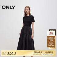 ONLY 2025春季優(yōu)雅氣質(zhì)純色拼接短袖長(cháng)裙連衣裙女|125107024