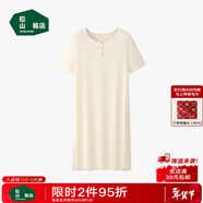 松山棉店商場(chǎng)同款二合一女士睡裙短袖小薄荷羅紋舒適親膚彈力夏季睡衣 短袖裙-米白 M （160）