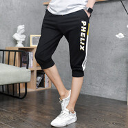 阿尼三冰絲七分褲男夏季新款青少年韓版潮流褲子男士薄款運動(dòng)休閑褲短褲 03款   黑色 L