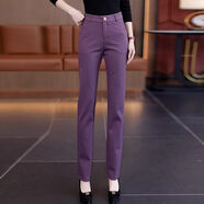 黛姿茹（daiziru）直筒休閑褲女秋冬2025新款加絨褲子女士九分西裝褲高腰工裝小腳褲 紫色/九分褲 2XL (30) 【推薦125-135斤】