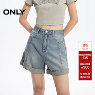 ONLY夏季休閑卷邊設計高腰闊腿短褲牛仔褲女|124243002 J33350水洗牛仔藍350 S 160/64A