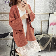 美安嘉cec針織開(kāi)衫女寬松韓版鏤空大毛衣外套春秋很仙的上衣慵懶風(fēng) 深磚紅 XL