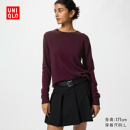 優(yōu)衣庫女裝羊絨圓領(lǐng)針織衫/長(cháng)袖毛衣毛衫25秋冬新款479160 17 棗紅色 S