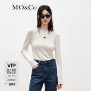 MO&Co.半高領(lǐng)打底衫MC刺繡顯瘦緊身打底毛針織衫上衣女摩安珂 米白色-第2批 XS 155