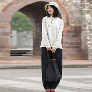 亂在江南冬季新款棉麻加厚夾棉休閑褲女復古民族風(fēng)舒適保暖豎條紋長(cháng)褲 黑色 均碼