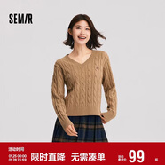 森馬（Semir）森柔毛衫|毛衣女刺繡V領(lǐng)顯瘦寬松2024絞花上衣復古風(fēng)109724107014