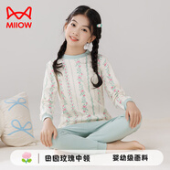 貓人（MiiOW）兒童中領(lǐng)純棉秋衣秋褲內衣套裝中小女孩子春秋長(cháng)袖睡衣女童家居服 田園玫瑰(中領(lǐng)) 110 cm 建議高95-105cm